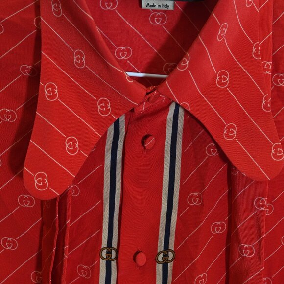 Gucci Red Diagonal GG Silk Blouse 100% Silk Very Good Condition Unisex Logo - Picture 5 of 14